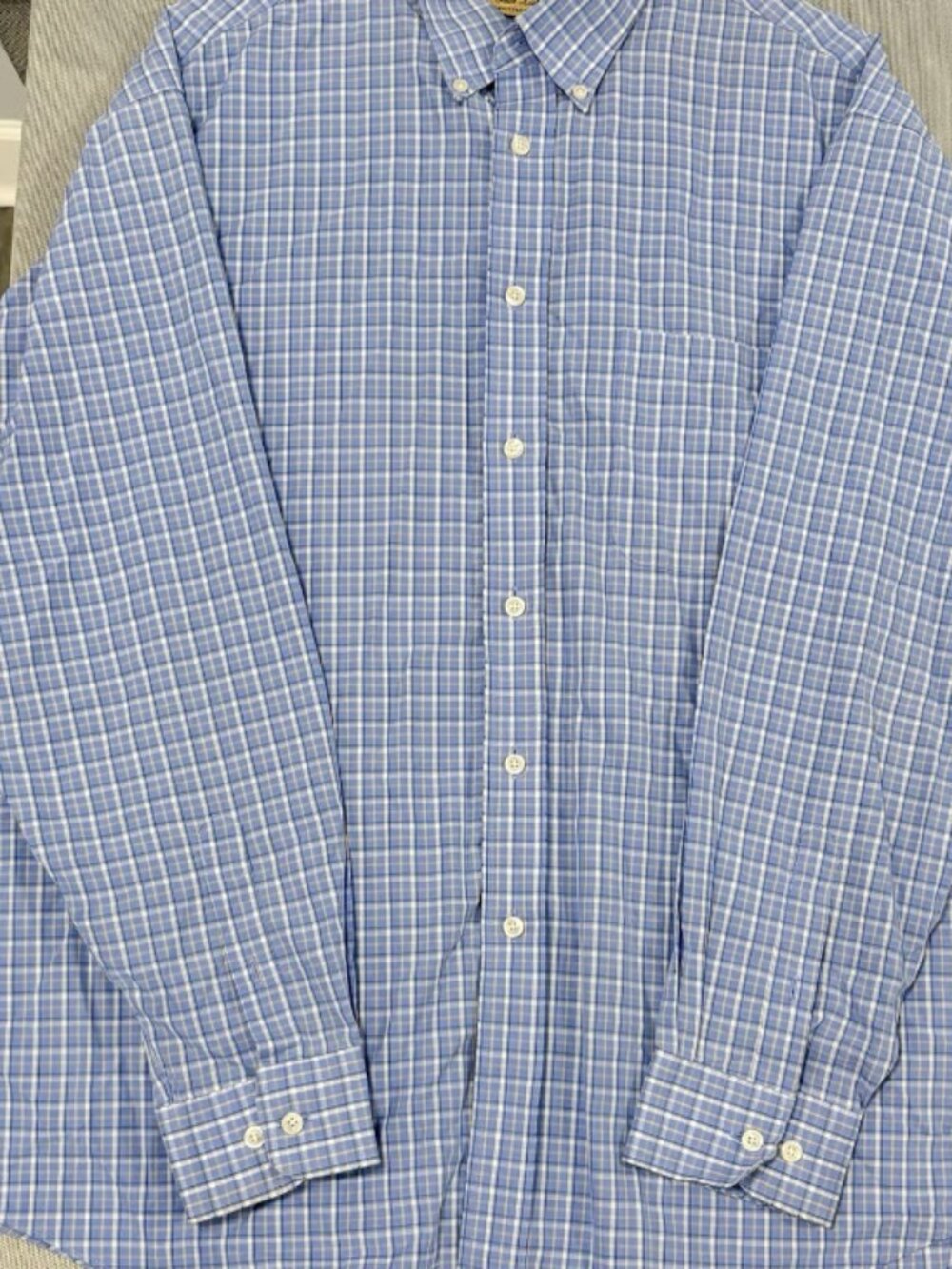 Roundtree & Yorke Gold Label Men's Button Down Shirt Blue Plaid Non-Iron XL